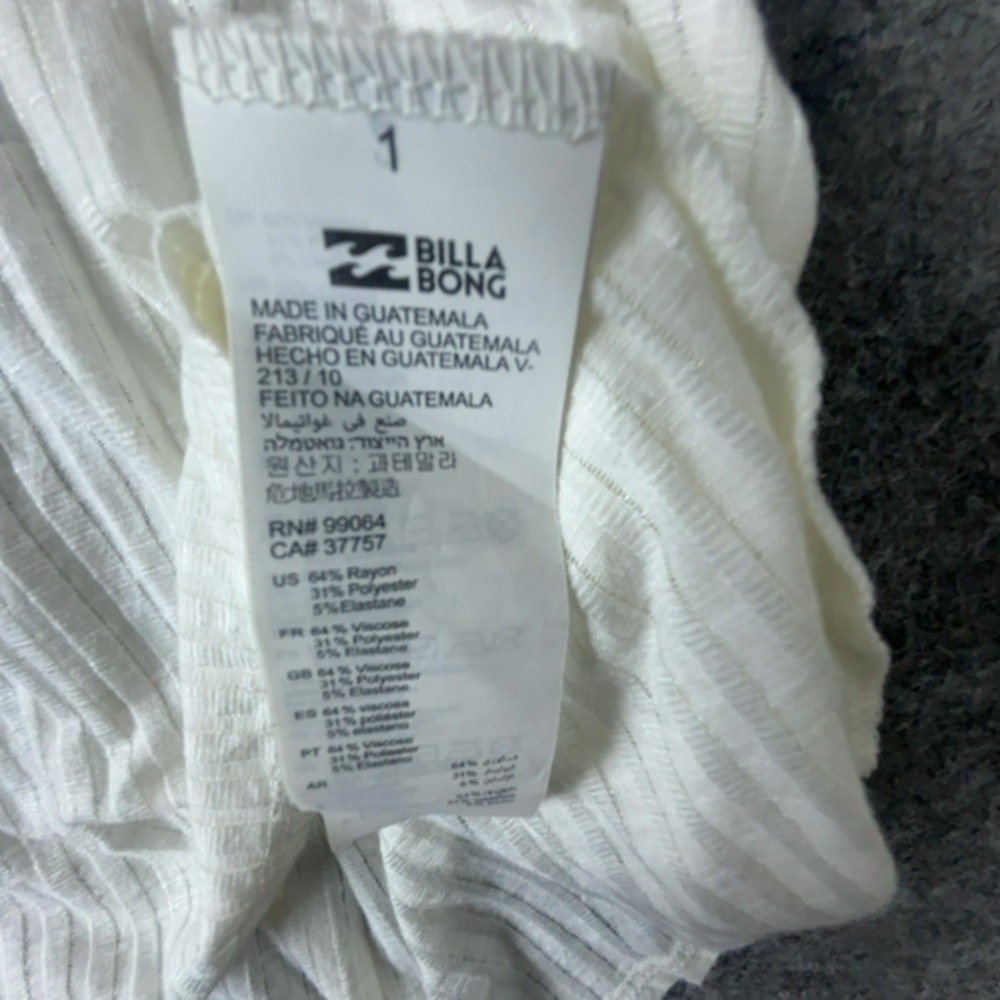 Billabong Dress Womens Medium Ivory Ribbed Coverup Swing Open Cross Back Mini - Picture 8 of 8